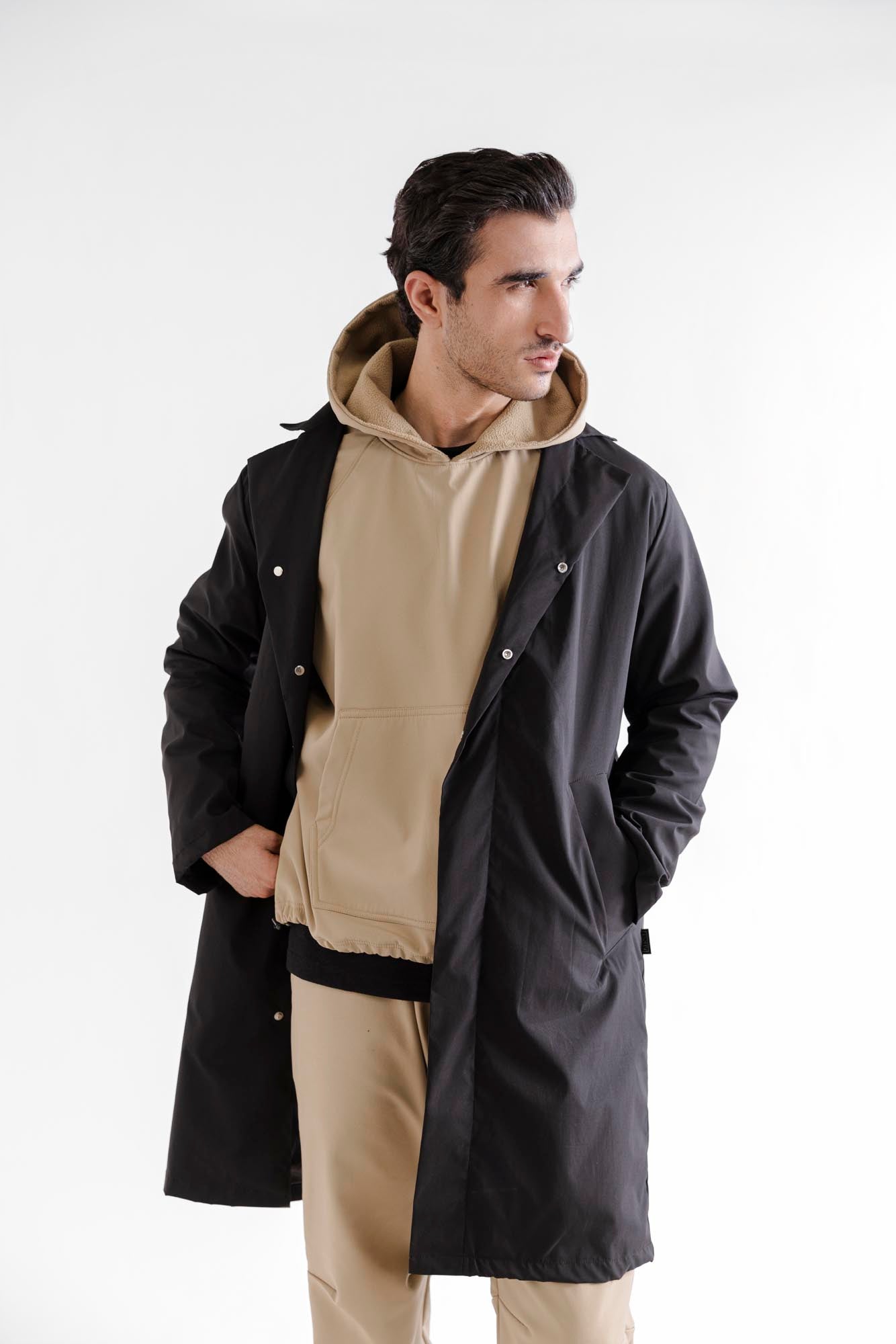 Water Repellent Tech Fleece Hoodie - Beige