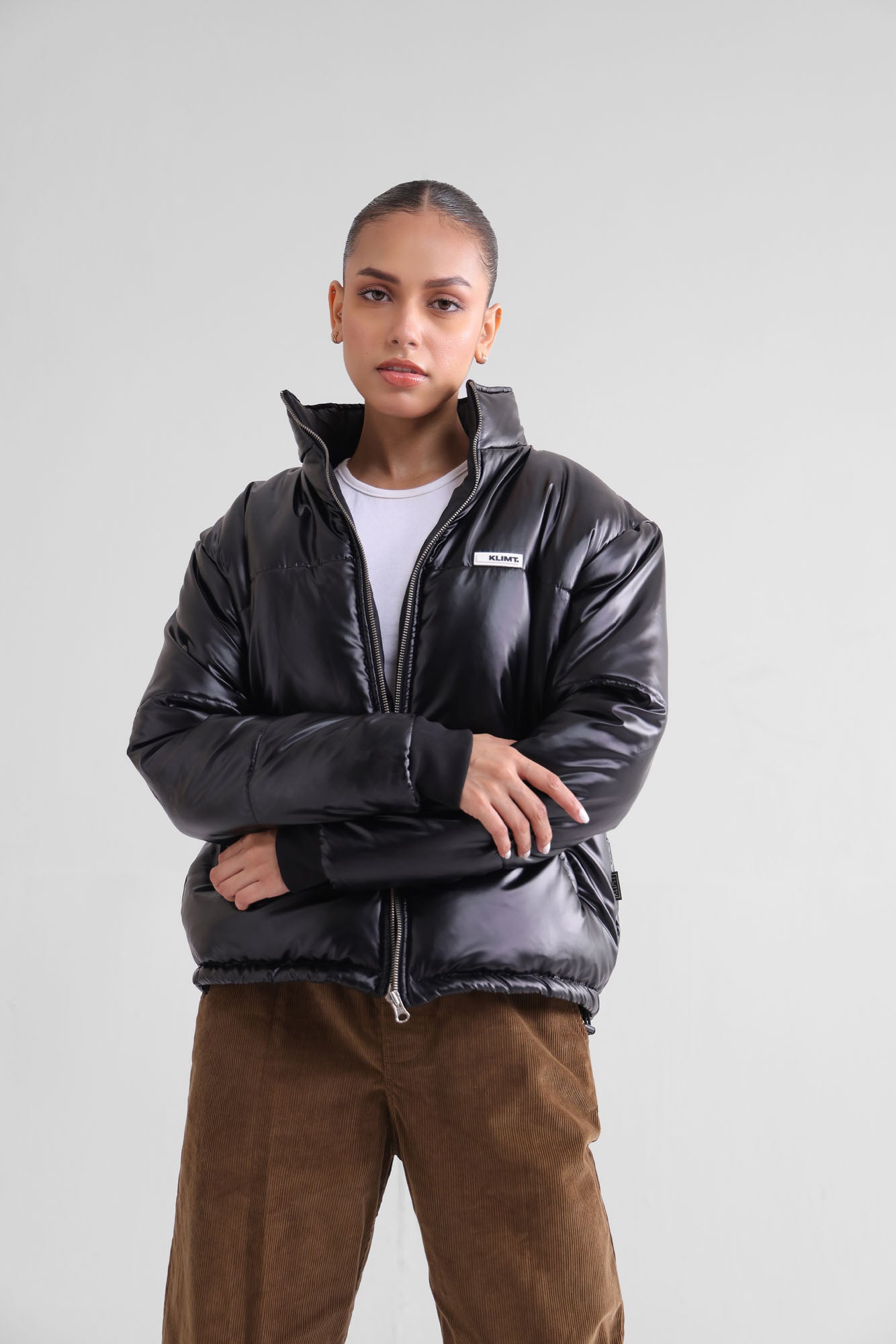 metallic puffer jacket