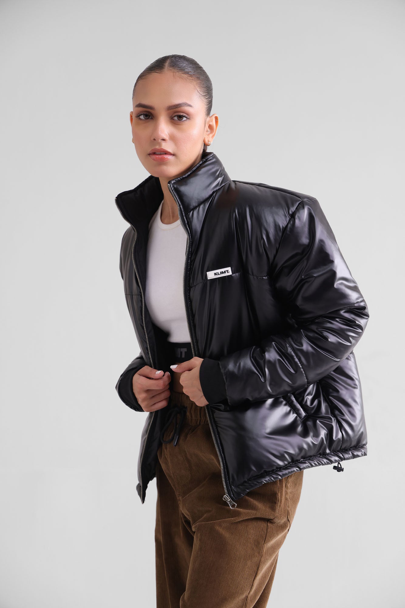 Black Metallic Puffer Jacket